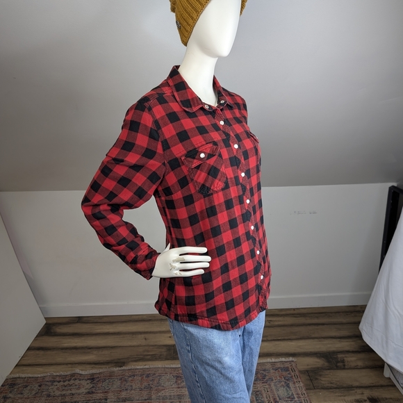 BC Clothing Womens Buffalo Plaid Lined Pearl Snap Shirt, Size Medium - Picture 3 of 9